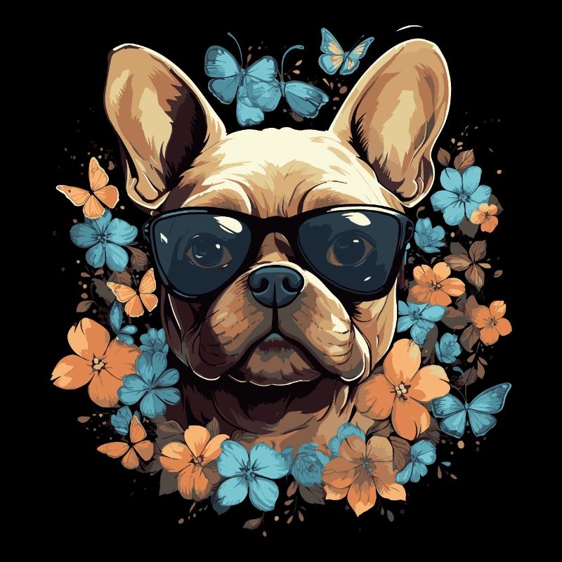 Bouledogue français avec fleurs
