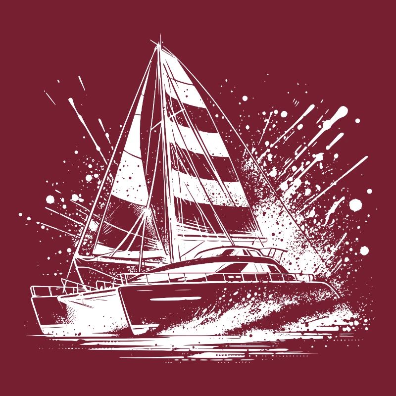 Catamaran double hull sailboat with sails