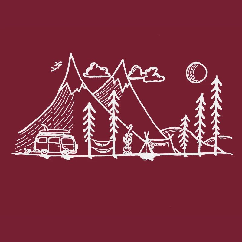 Camper Simple Mountain and Campfire