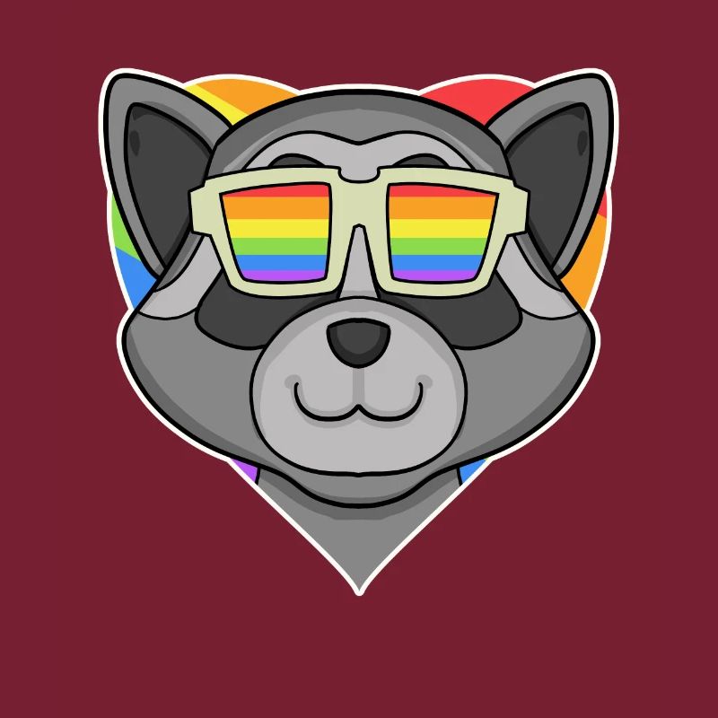 Regenbogen - Waschbär mit Brille und Herz
