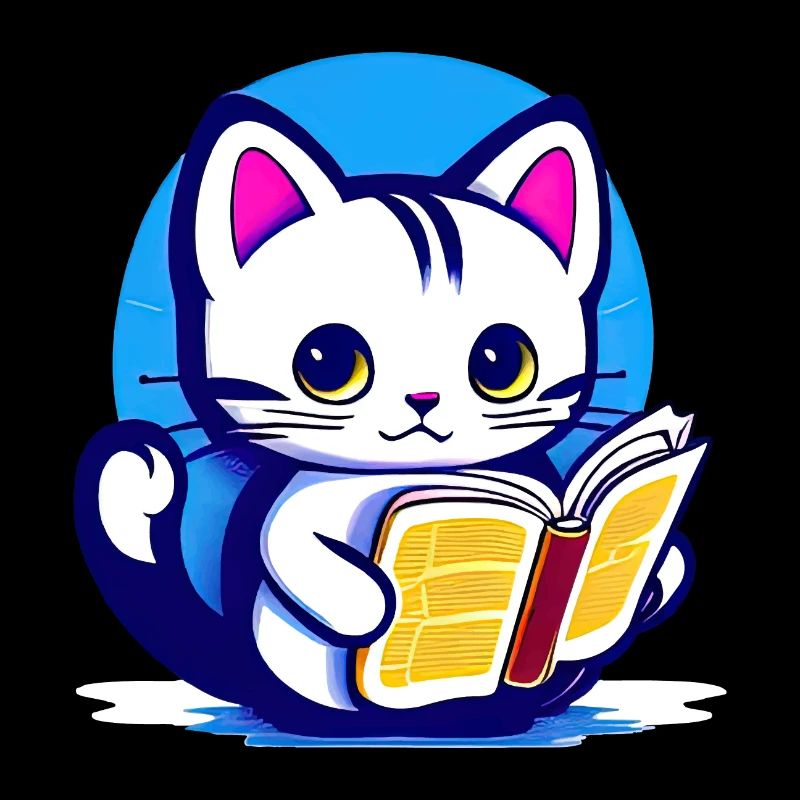 Cat reads a book