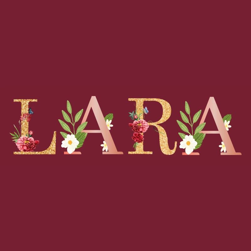 Art du nom LARA avec des fleurs brodées
