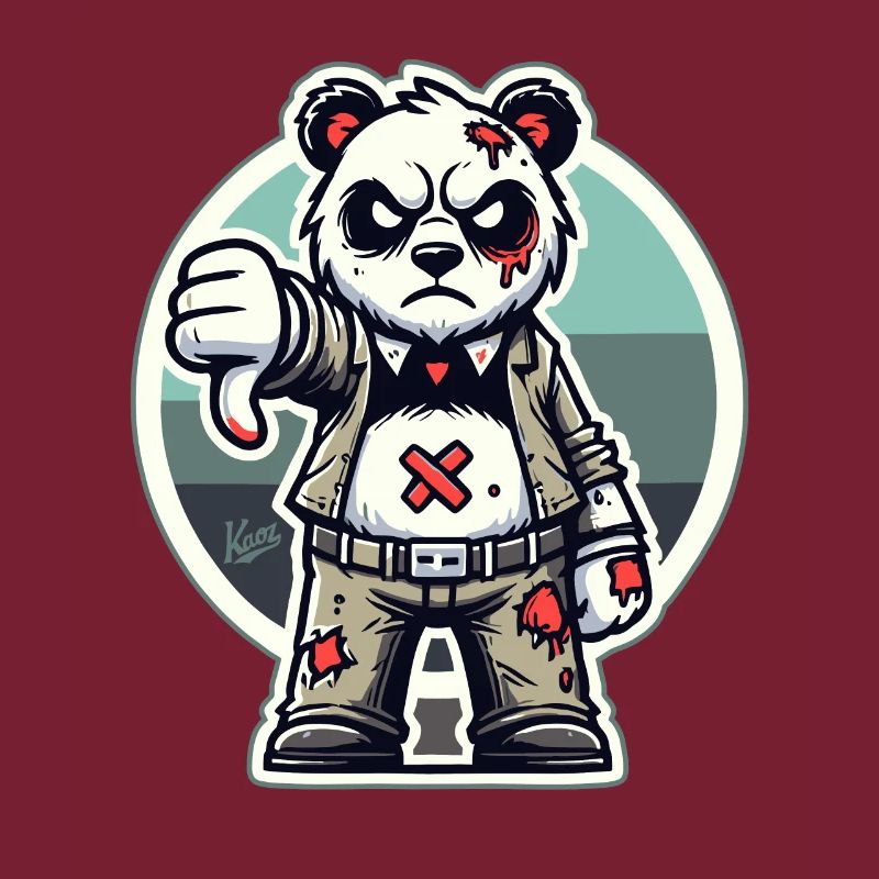 Panda zombie usé avec les pouces vers le bas