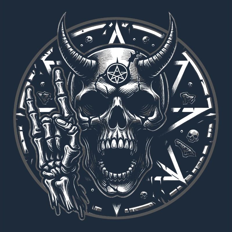 Skull with horns pentagram makes devil horns