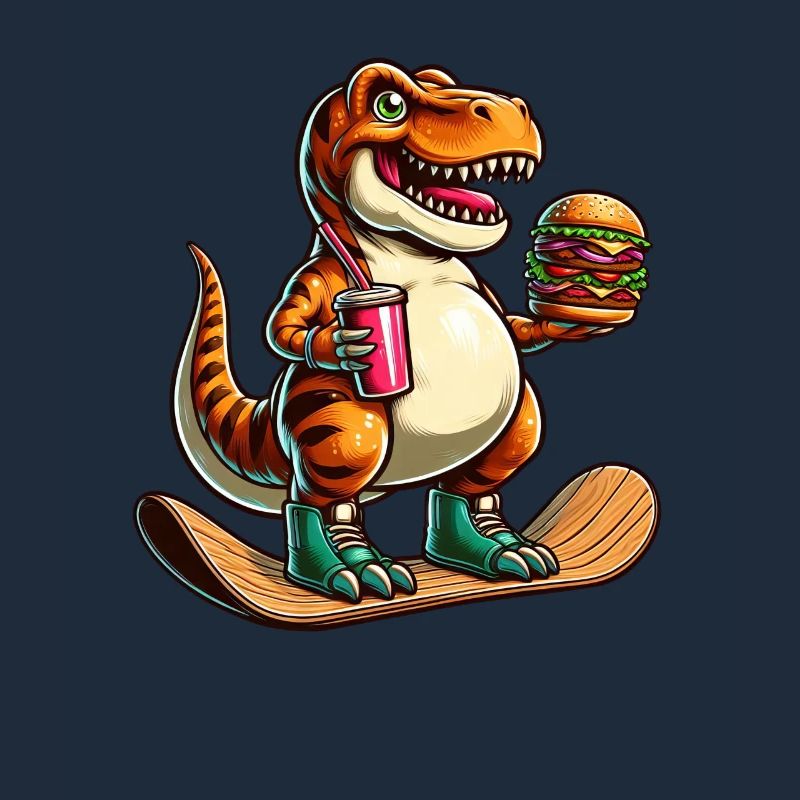 T-Rex Dinosaur Skateboard Hamburger Fun