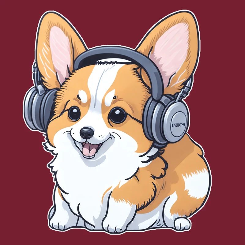 Corgi avec écouteurs