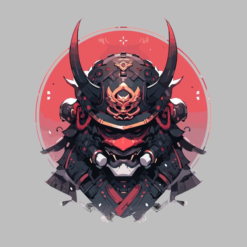 Futuristic Samurai Warrior Red Sun