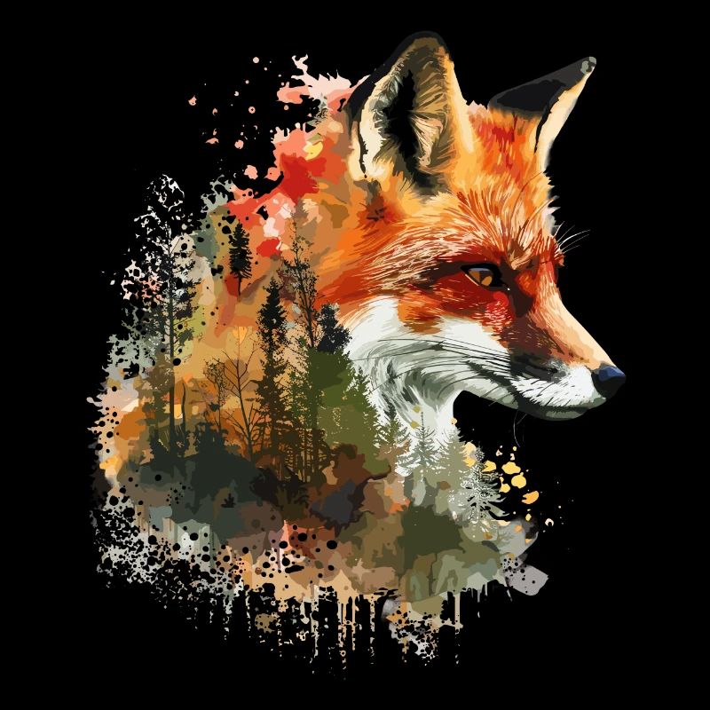 Renard dans le foret aquarelle, Fox