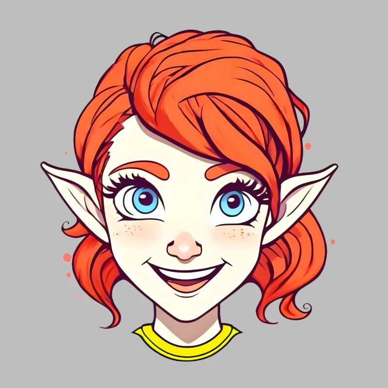 Elfe joyeuse rousse aux yeux bleus