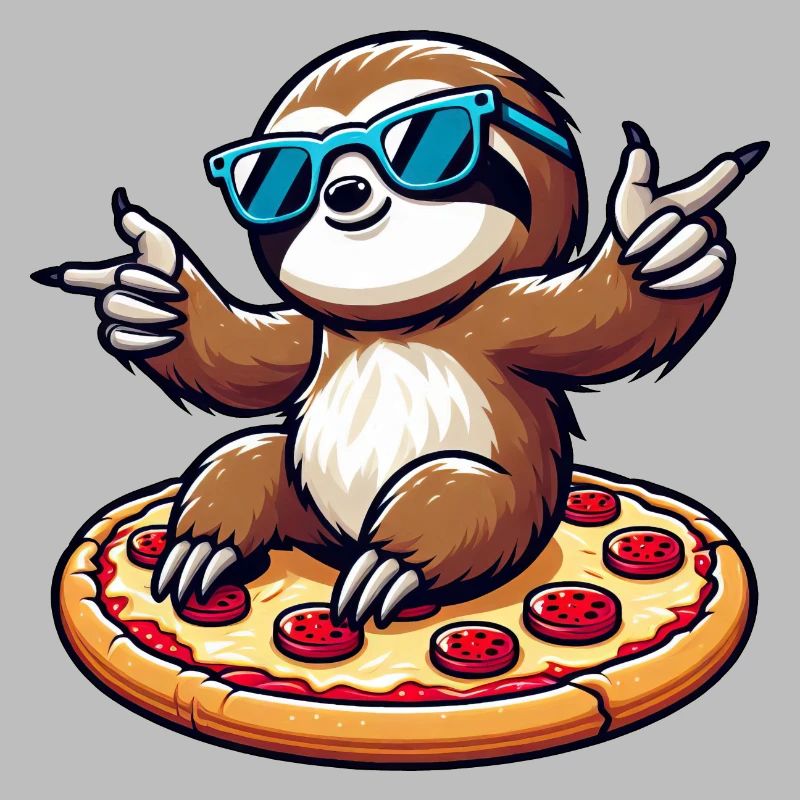 Cool sloth dancing with pizza for pizza lovers