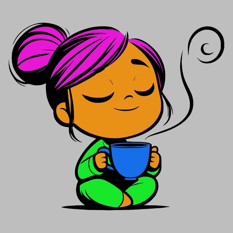 Tassmine enspannt mit einer Tasse Tee oder Kaffee