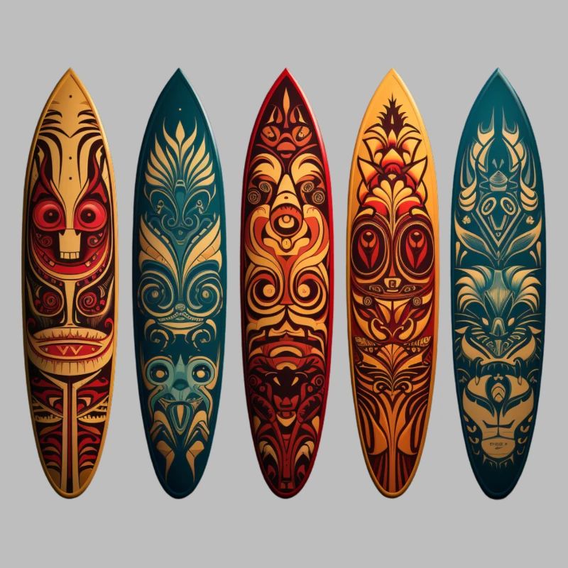 Art polynésien sur différentes planches de surf