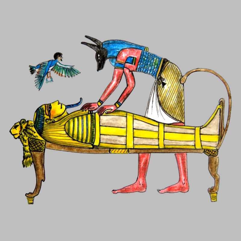Pharaoh as a mummy with Anubis
