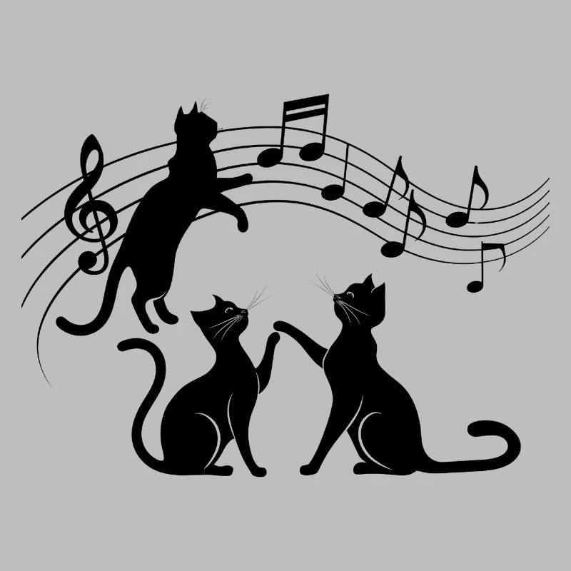 Black cats pattern playing with musical note