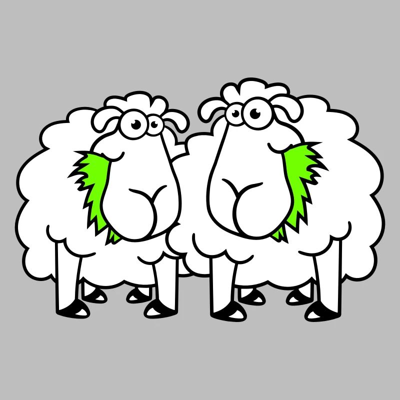 Deux moutons mangent de l’herbe 2 amis Équipe affamée