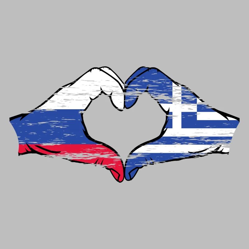 Russie Grèce Drapeau Mains Coeur Forme Utilisé
