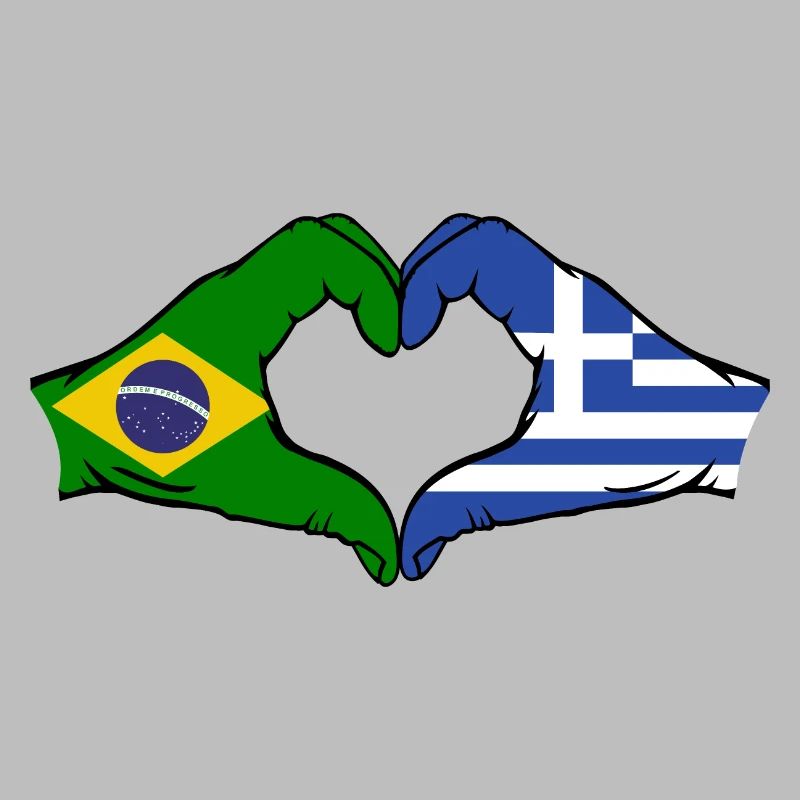 Brésil Grèce Drapeau Mains Coeur Forme