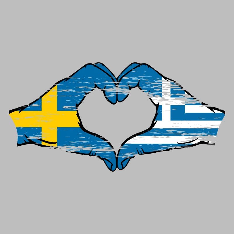 Suède Grèce Drapeau Mains Coeur Forme Utilisé