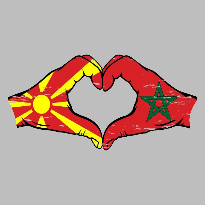 Macédoine Maroc drapeau mains forme de coeur utilisé