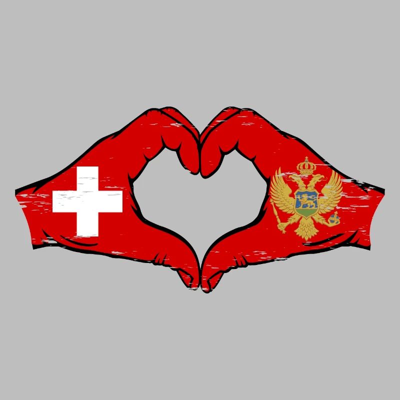 Suisse Monténégro drapeau mains forme de coeur utilisé
