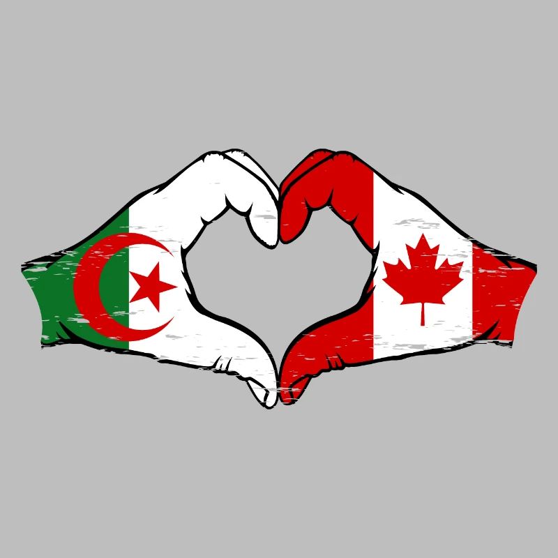 Algérie Canada Drapeau Mains Coeur Forme Utilisé
