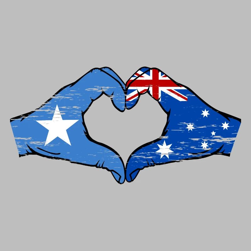 Somalie Australie drapeau mains forme de coeur utilisé