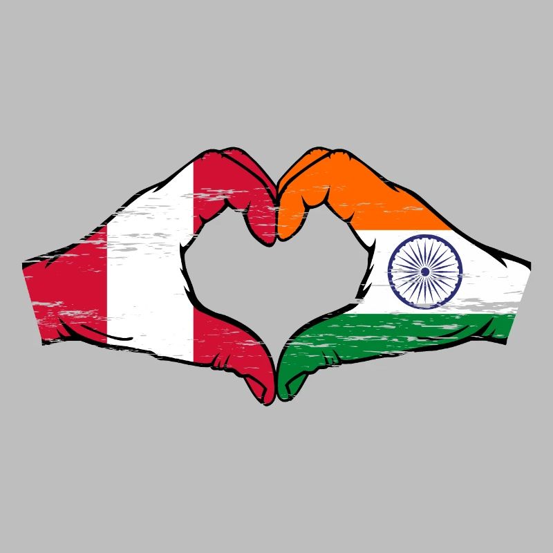 Pérou Inde drapeau mains forme de coeur utilisé