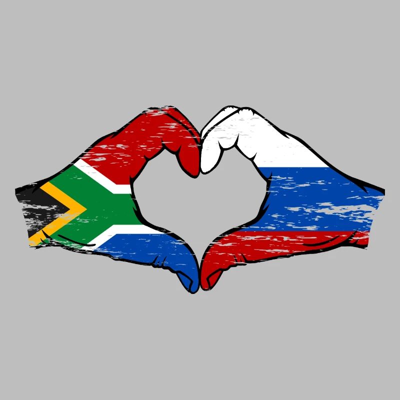 Afrique du Sud Russie Drapeau Mains Coeur Forme Utilisé