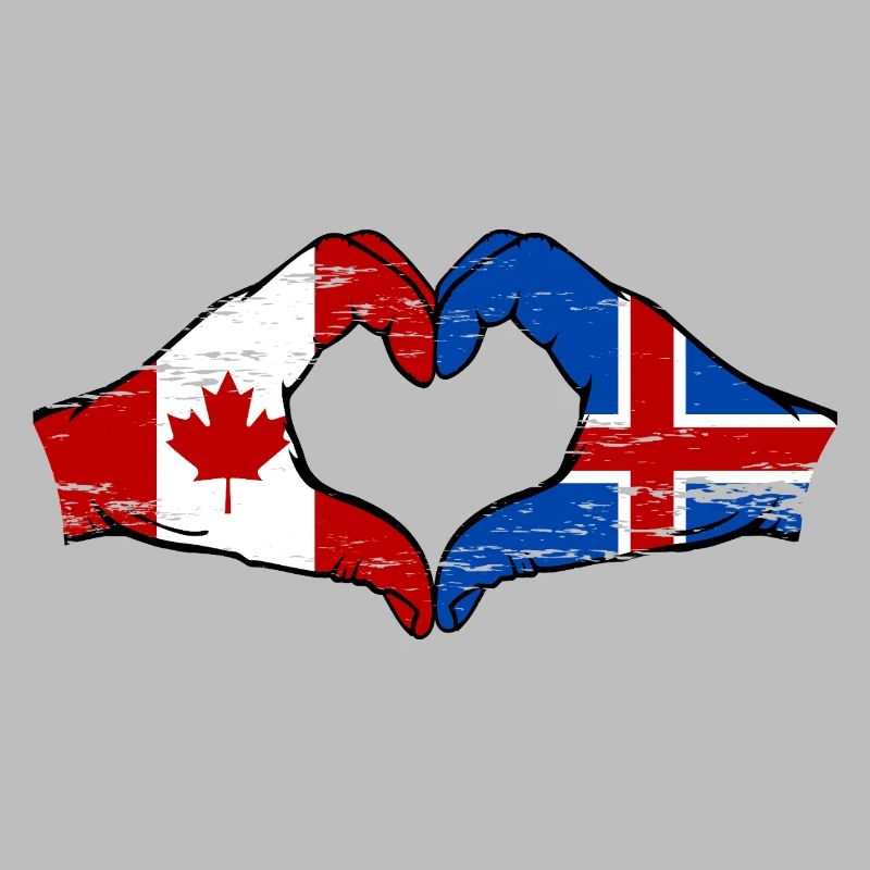 Canada Islande Drapeau Mains Coeur Forme Utilisé