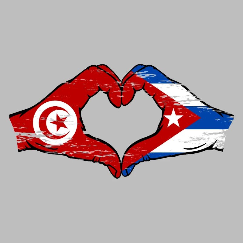 Tunisie Cuba Drapeau Mains Coeur Forme Utilisé