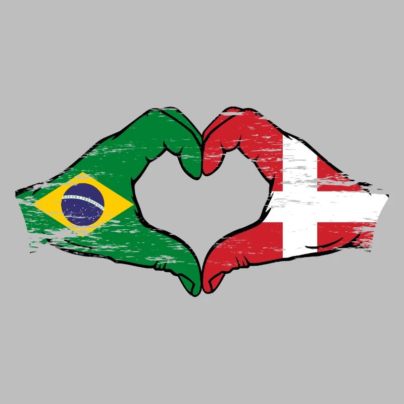 Brésil Danemark drapeau mains forme de coeur utilisé