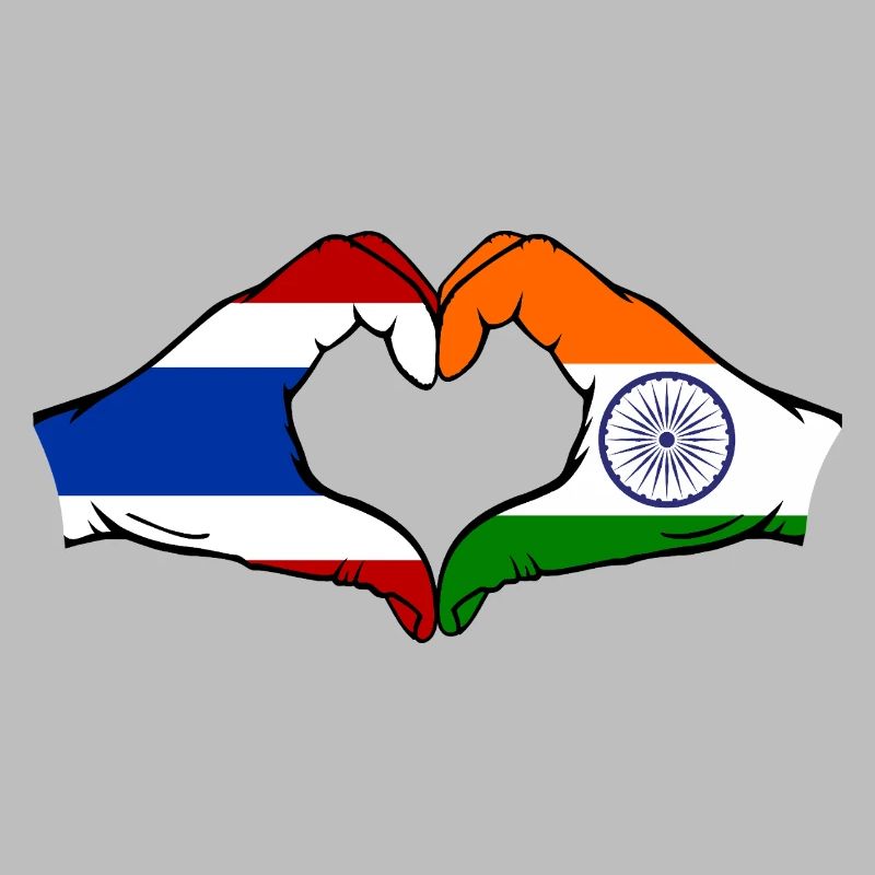 Thaïlande Inde Drapeau Mains Coeur Forme