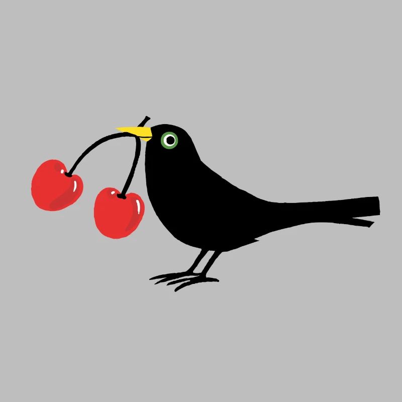 Krähe mit Kirschen