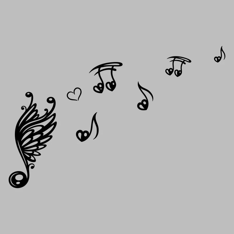 Note musicale avec des ailes et du cœur.