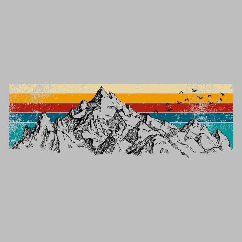 Silhouette de montagne rétro à rayures de coucher de soleil
