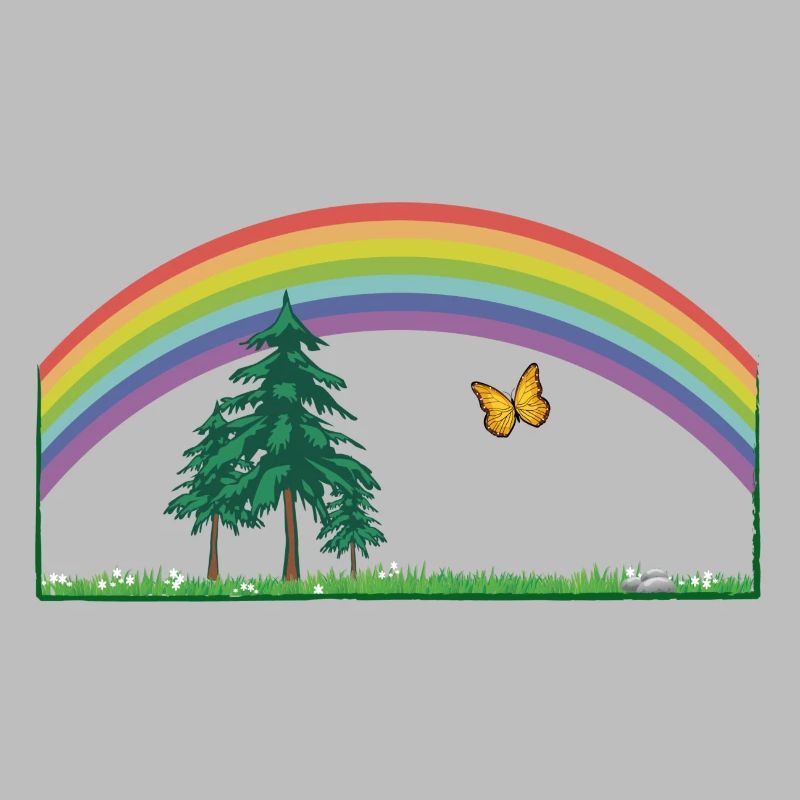 RAINBOW rainbow with meadow and butterfly