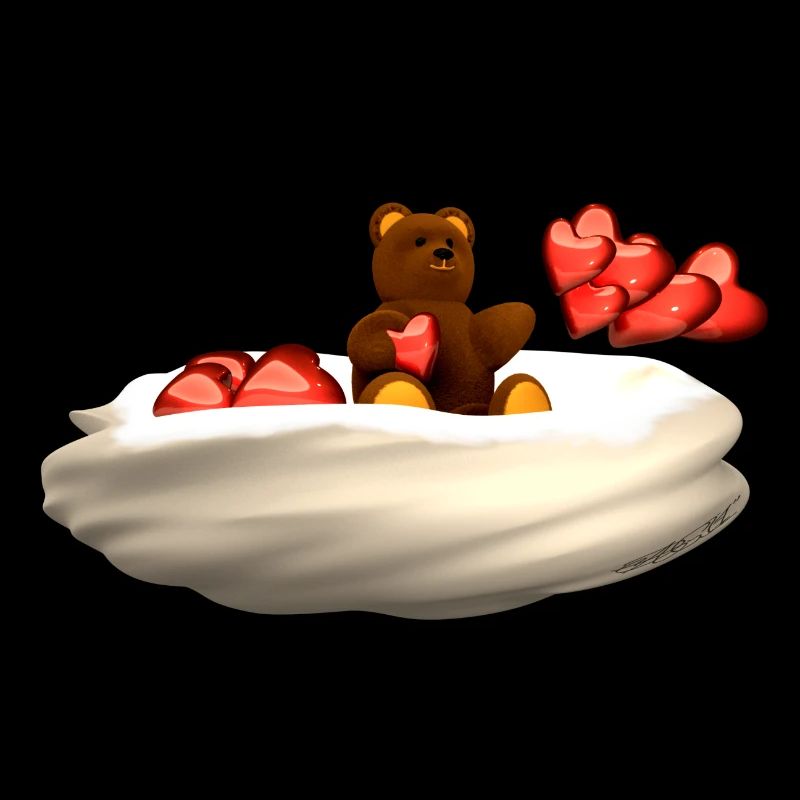 Bear flies on cloud with hearts