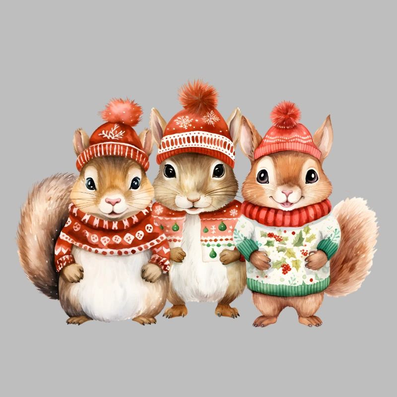 Winterliches Eichhörchen-Trio