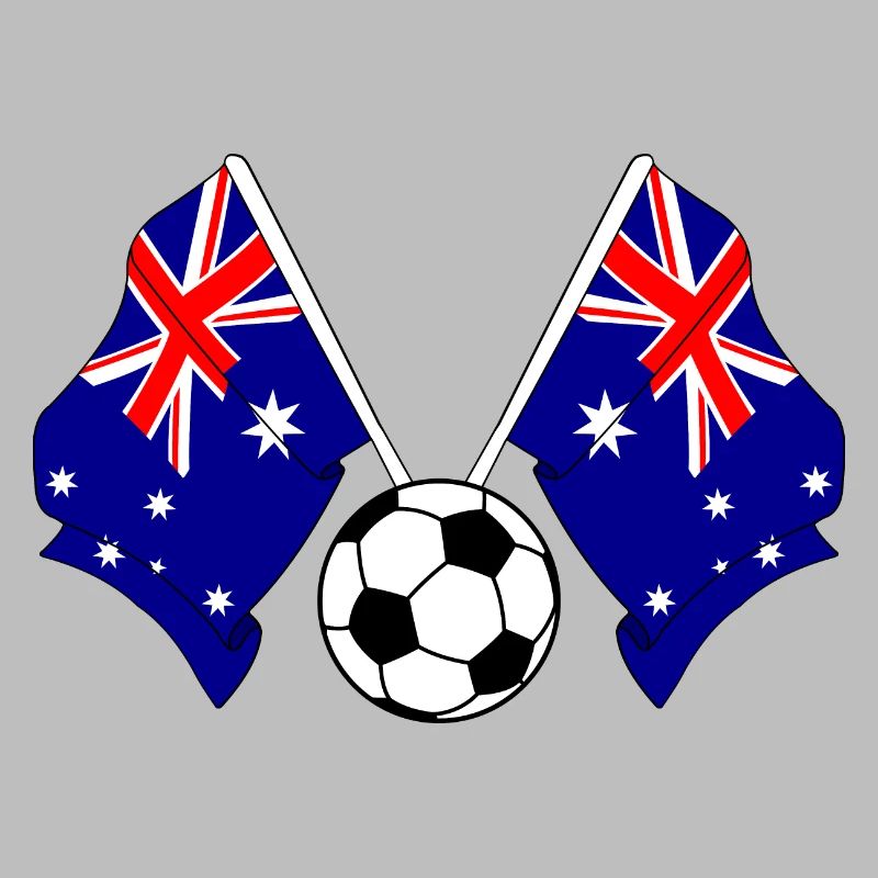 Two Australian flags with a soccer ball