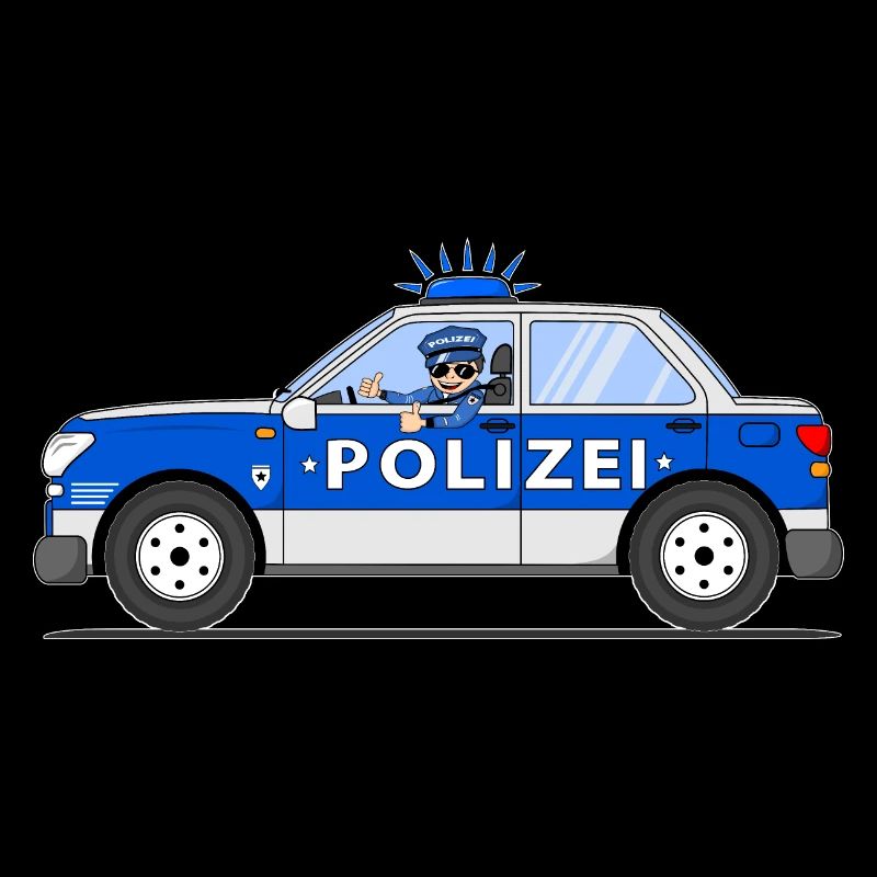Polizeiauto mit Polizist in Blau und Silber