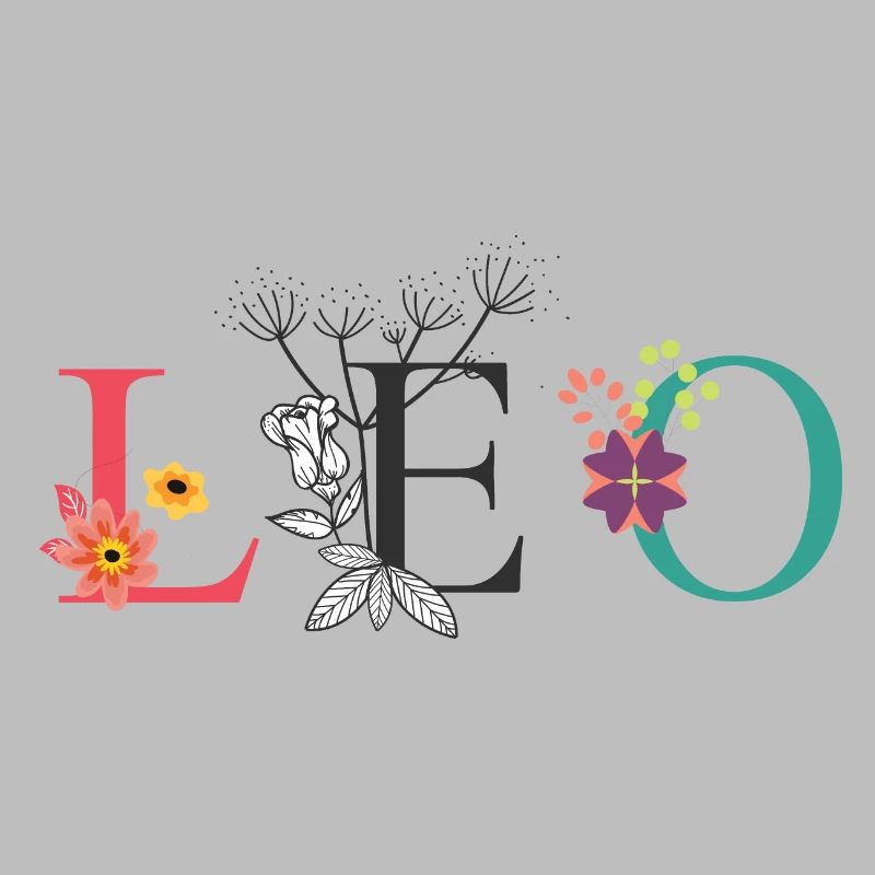 LEO Name Art avec des fleurs brodées