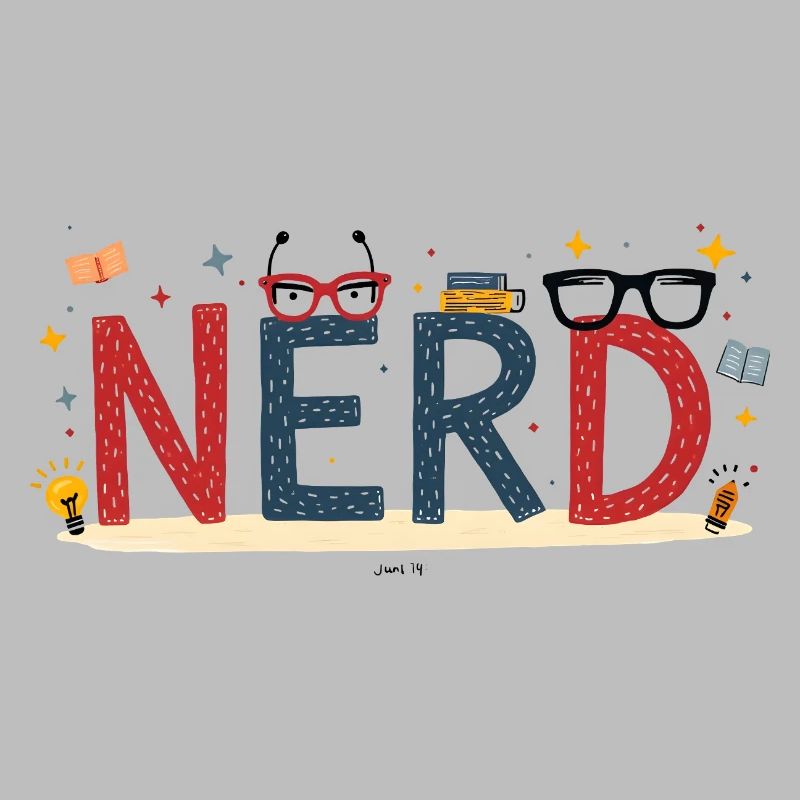 Nerd en lettres géantes et lunettes