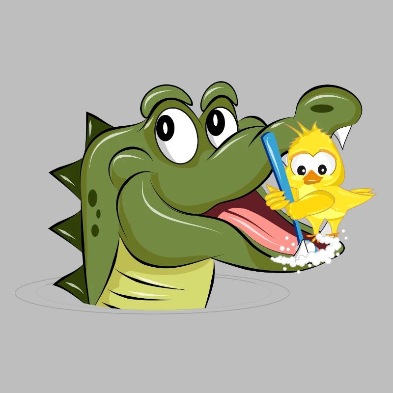 Crocodile and bird brushing their teeth – funny animals