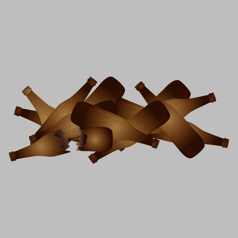 Empty brown beer bottles in a pile