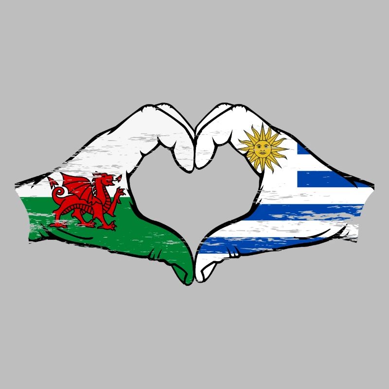 Pays de Galles, drapeau de l’Uruguay, mains, forme de coeur utilisé