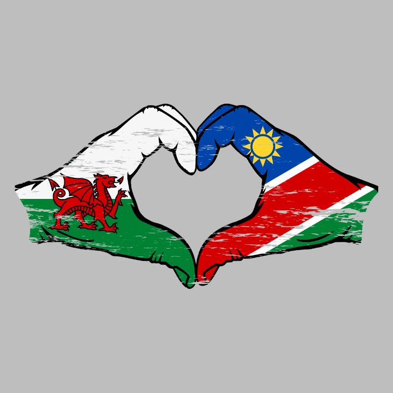 Wales Namibia Flag Hands Heart Shape used