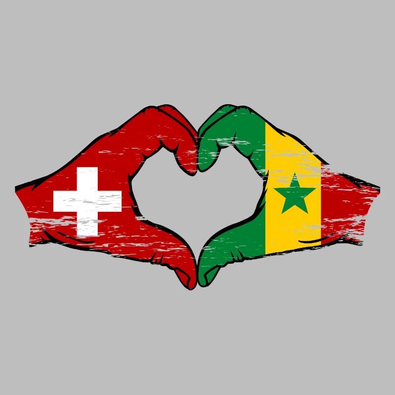 Suisse Sénégal Drapeau Mains Coeur Forme Utilisé