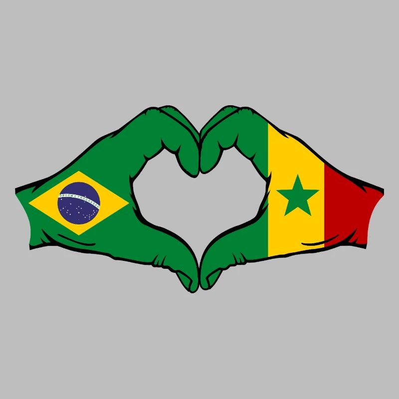 Brésil Sénégal Drapeau Mains Coeur Forme