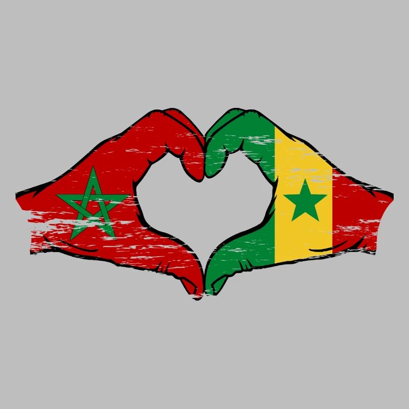 Drapeau du Maroc Sénégal mains forme de coeur utilisé