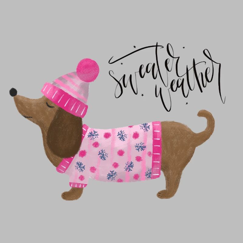 Dackel mit Pullover und Mütze Sweater Weather pink